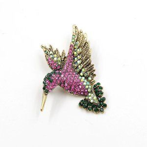 Colorful Rhinestone Hummingbird Brooch Hat Pin Fashion Accessories